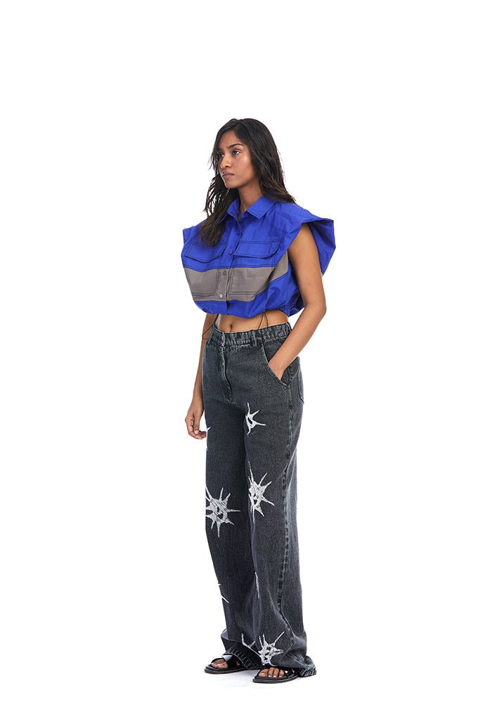 'AEON' Embellished Denim Pants - Kanika Goyal Label