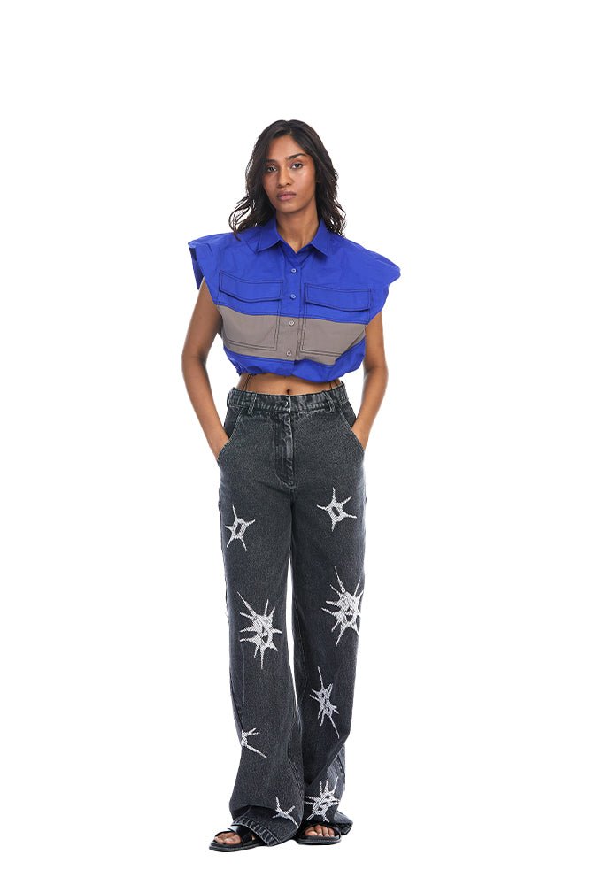 'AEON' Embellished Denim Pants - Kanika Goyal Label