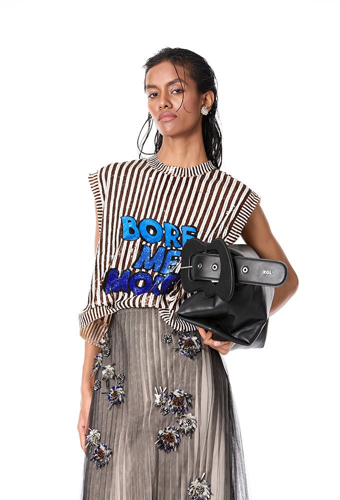 'BORE ME MORE' Embellished Top - Kanika Goyal Label