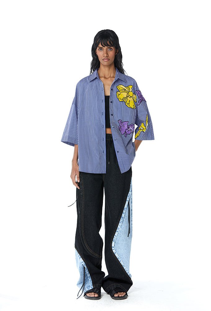 COLOUR - BLOCKED DENIM PANTS - Kanika Goyal Label