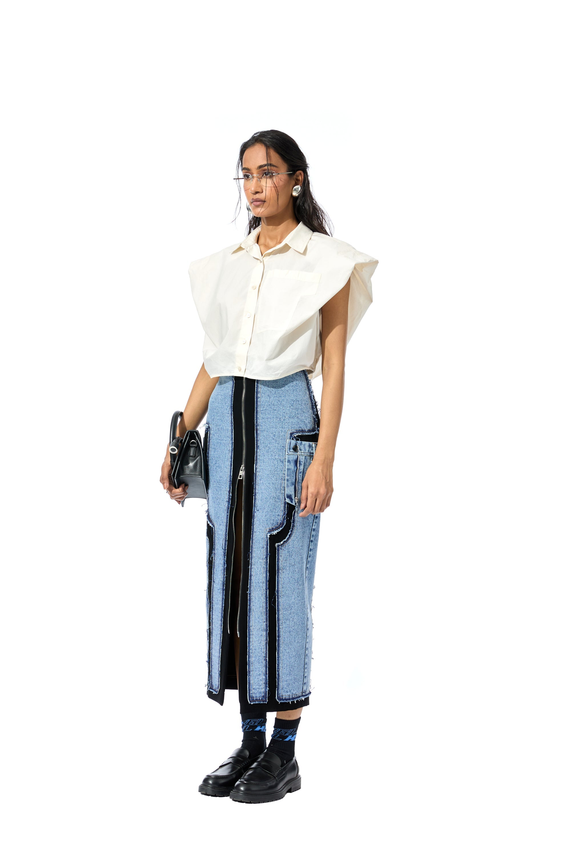 CONCENTRIC CUT DENIM SKIRT - Kanika Goyal Label