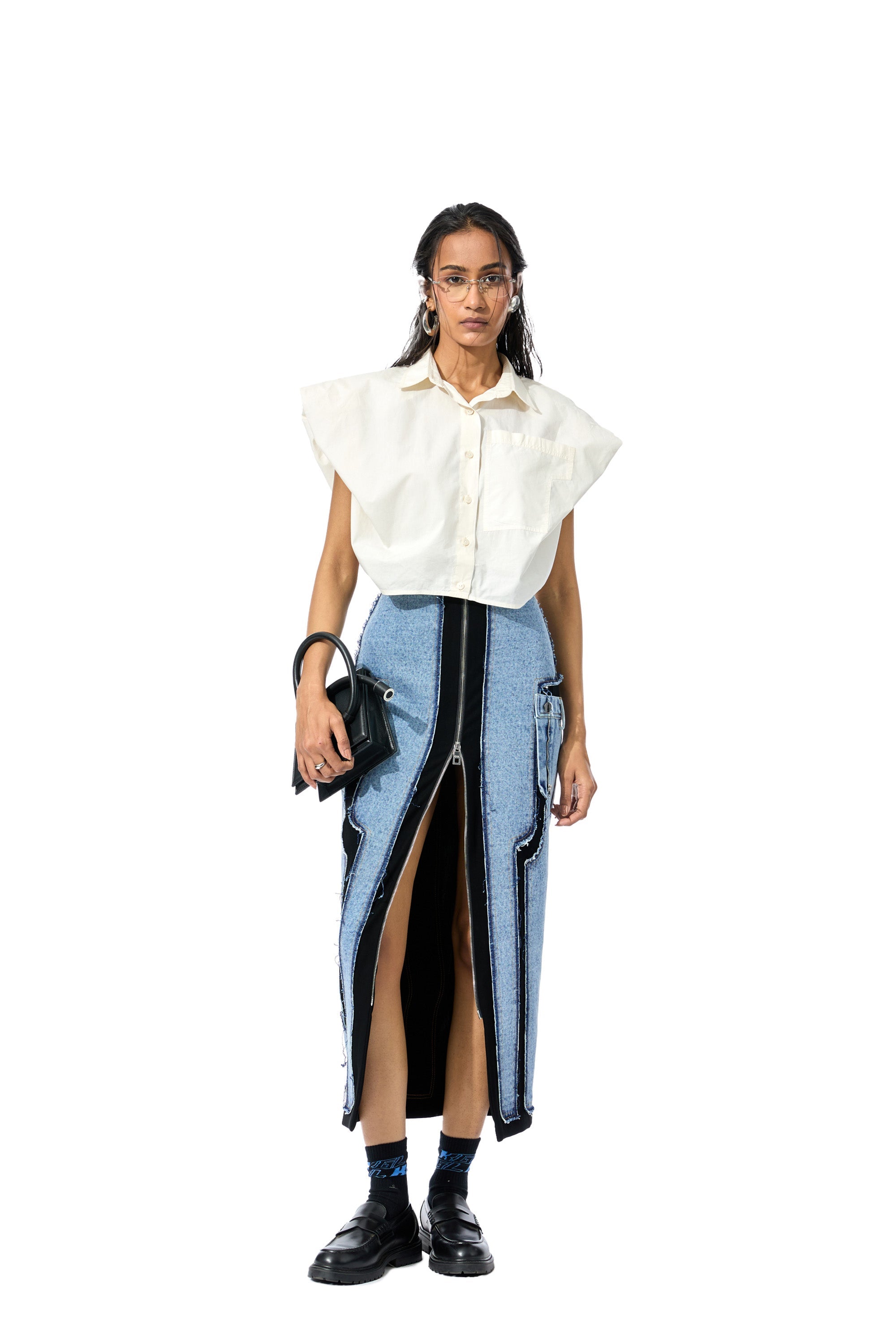 CONCENTRIC CUT DENIM SKIRT - Kanika Goyal Label