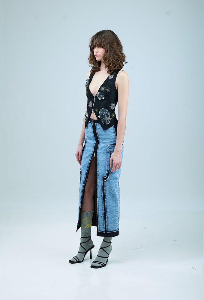 CONCENTRIC CUT' Denim Skirt - Kanika Goyal Label