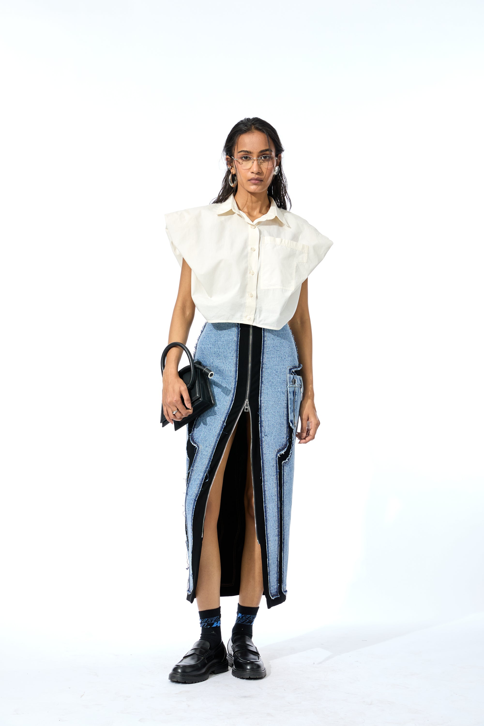 CONCENTRIC CUT DENIM SKIRT - Kanika Goyal Label