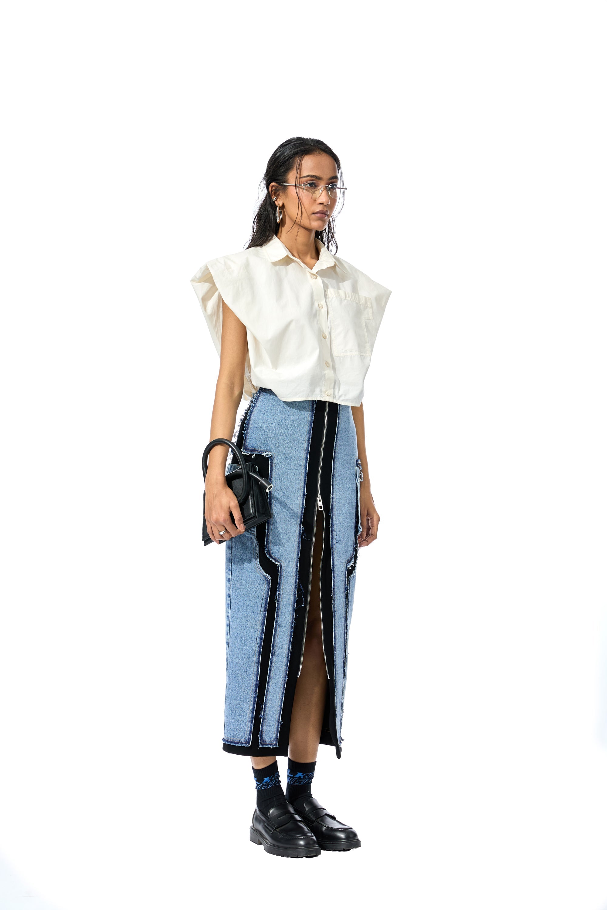 CONCENTRIC CUT DENIM SKIRT - Kanika Goyal Label