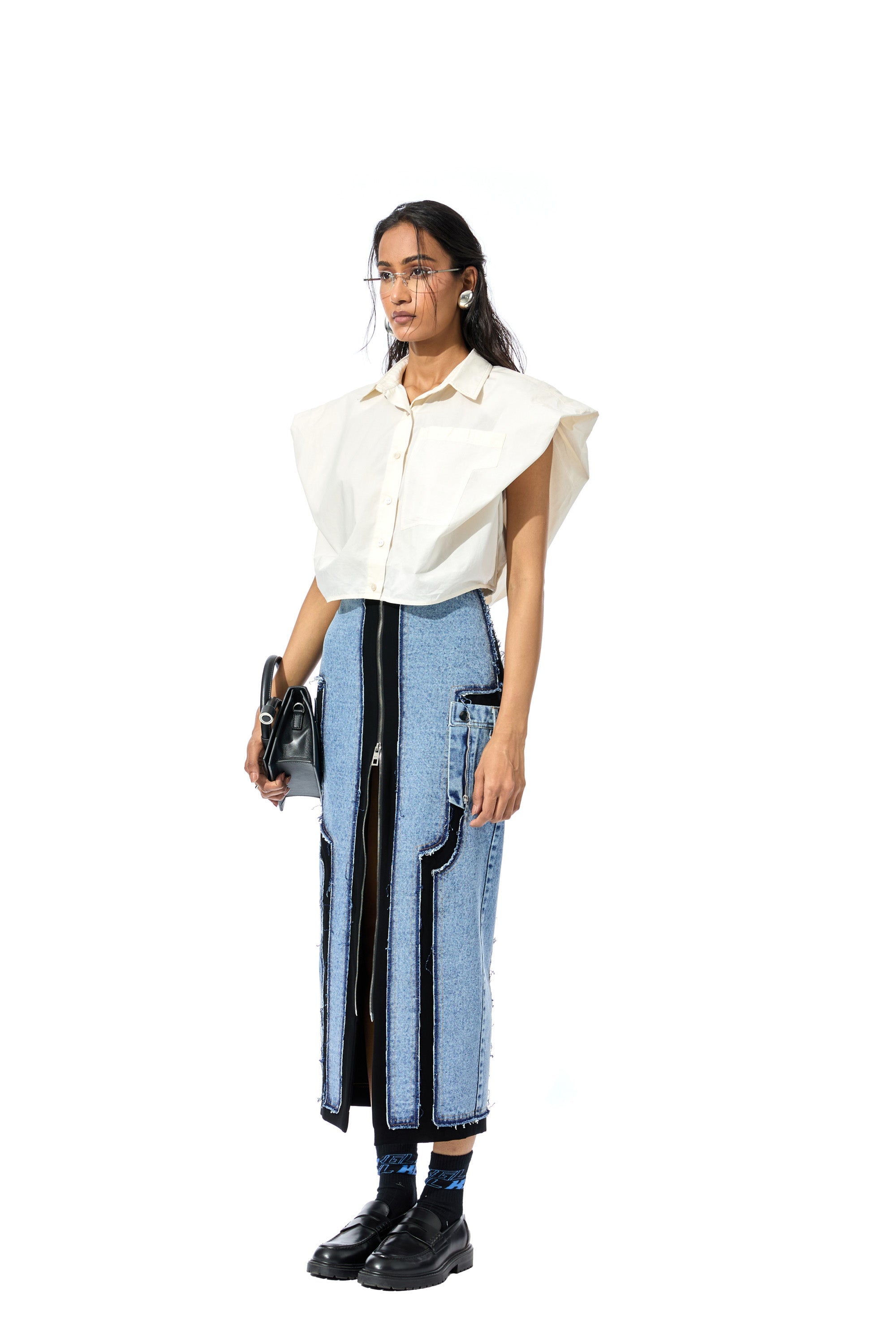 CONCENTRIC CUT DENIM SKIRT - Kanika Goyal Label