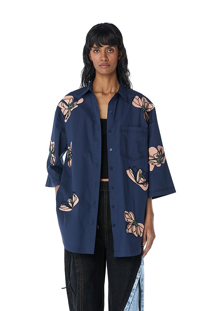 ELISA' Faux Leather Applique Shirt - Kanika Goyal Label