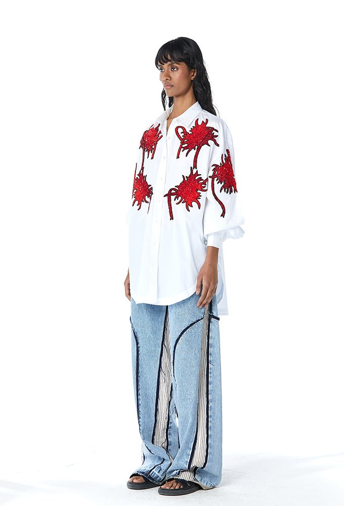 'Fiery Bloom' Hand Embellished Shirt - Kanika Goyal Label