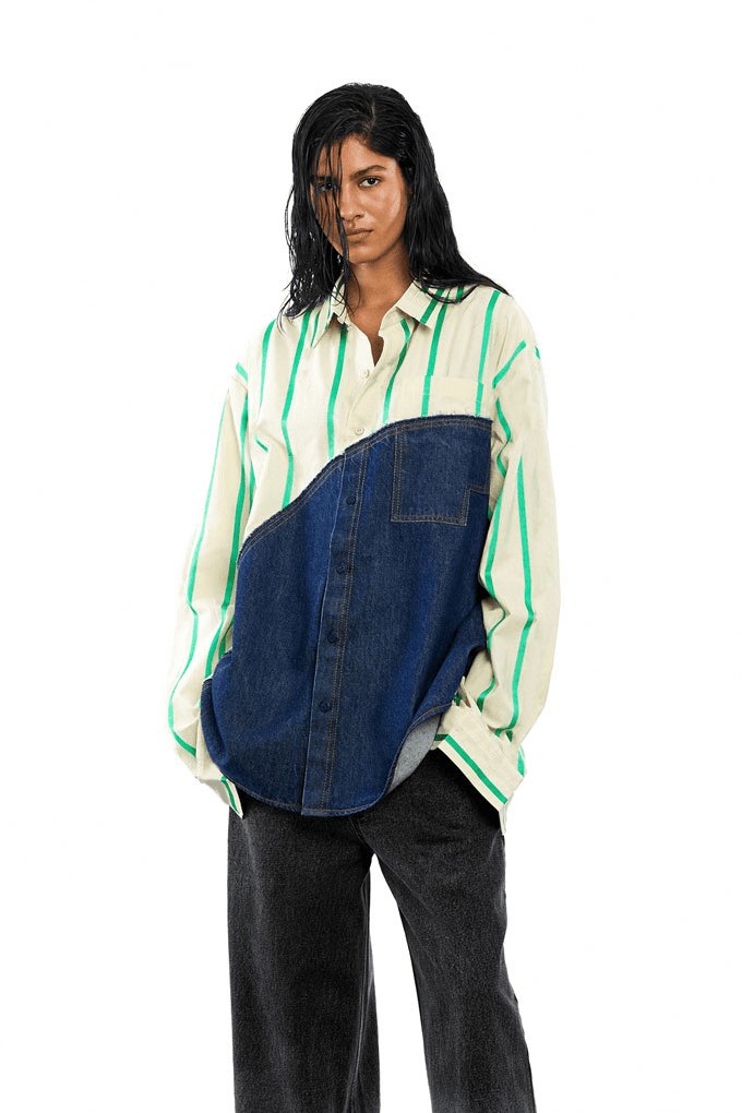 'KALE' Denim Blocked Shirt - Kanika Goyal Label