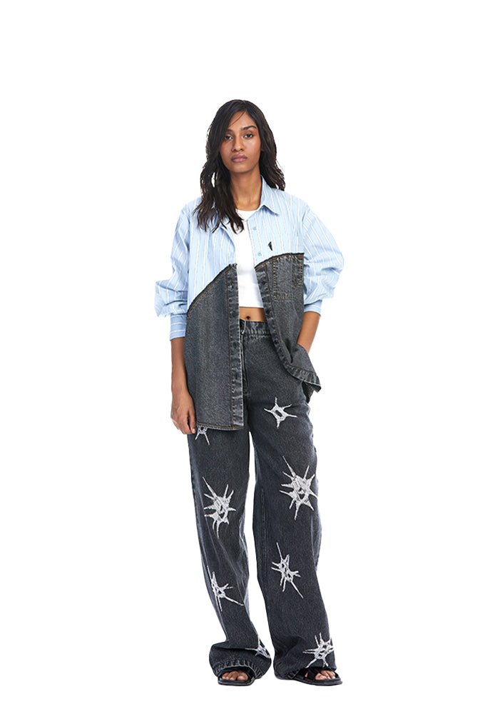 'KALE' Denim Blocked Shirt - Kanika Goyal Label