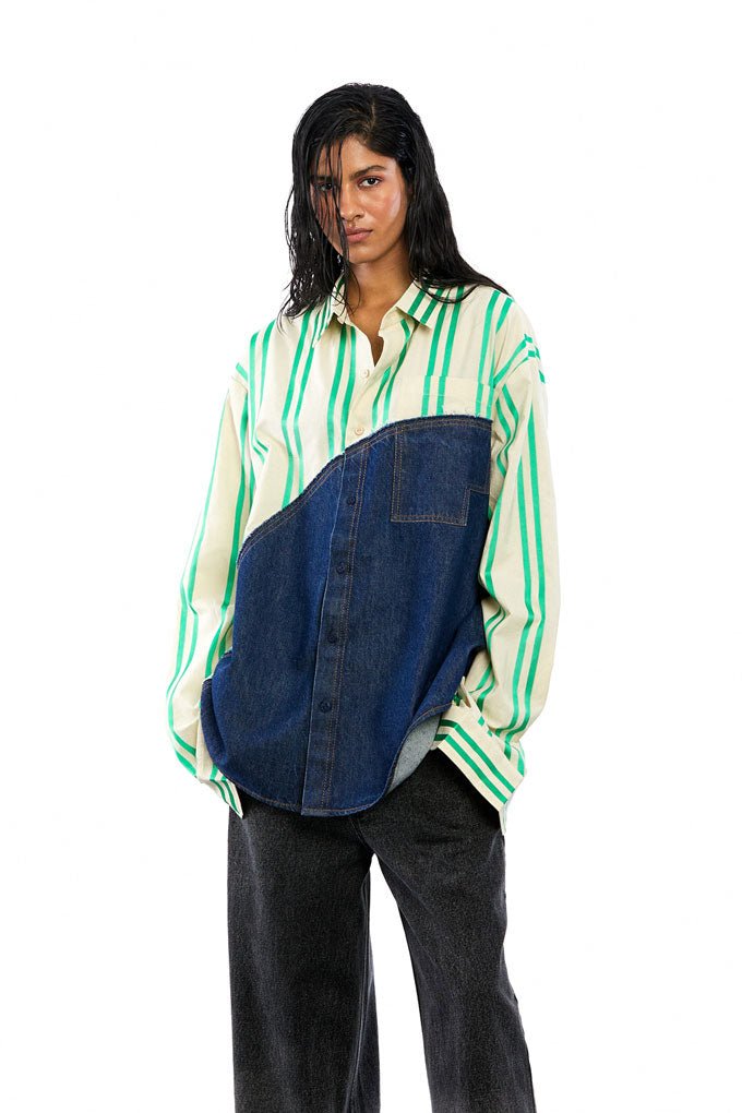 KALE' Denim Blocked Shirt - Kanika Goyal Label