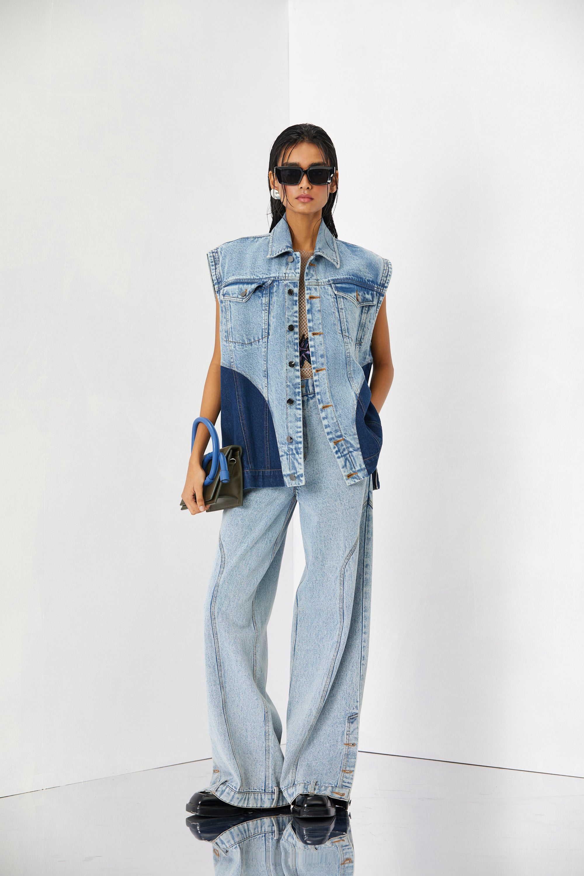 PANELLED DENIM VEST - Kanika Goyal Label