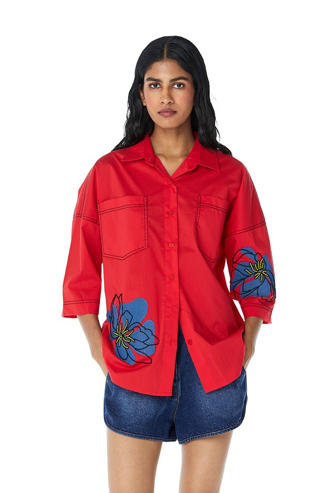 SYLVIE' Faux Leather Applique Shirt - Kanika Goyal Label