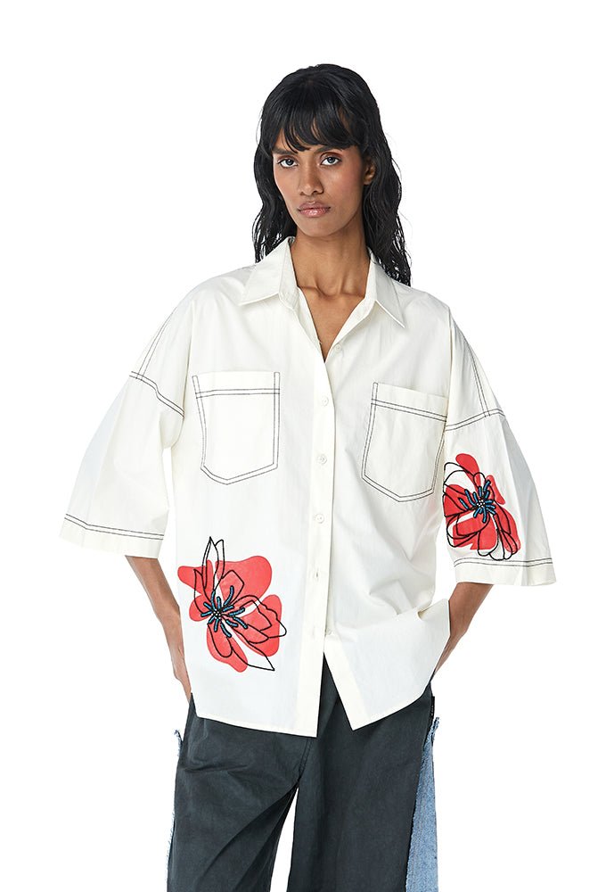 SYLVIE' Faux Leather Applique Shirt - Kanika Goyal Label