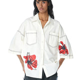 SYLVIE' Faux Leather Applique Shirt - Kanika Goyal Label