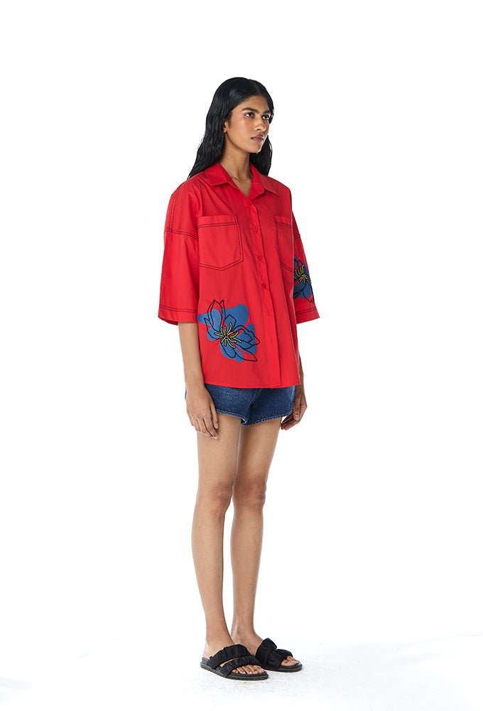 SYLVIE' Faux Leather Applique Shirt - Kanika Goyal Label