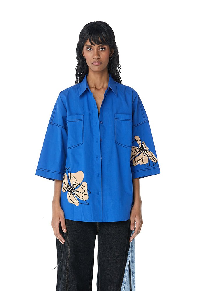 SYLVIE' Faux Leather Applique Shirt - Kanika Goyal Label