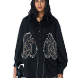 Warped Vine' Denim Appliqu√© Shirt - Kanika Goyal Label