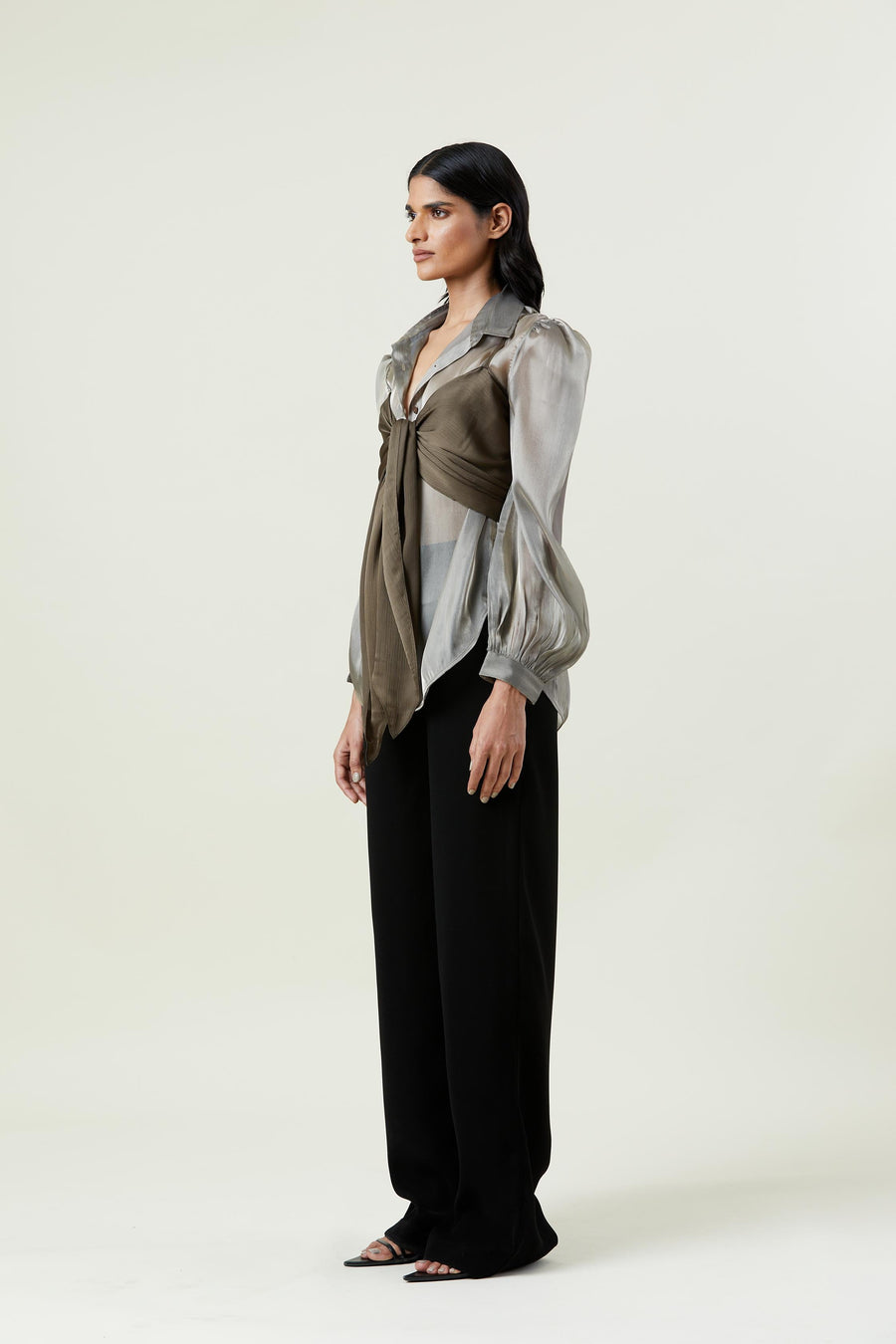 BROWN ORGANZA SHIRT - Kanika Goyal Label