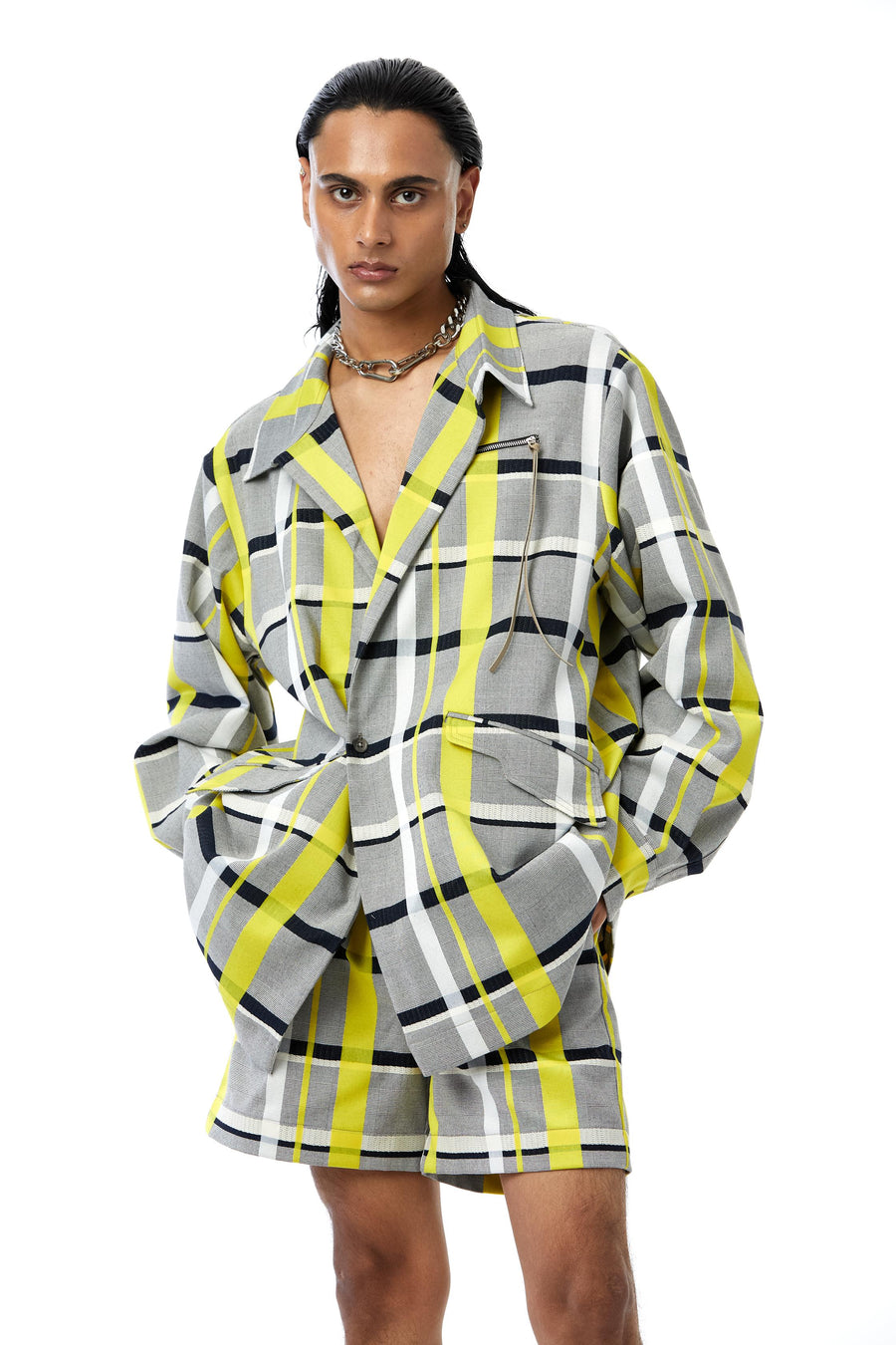 Yellow grey striper shirt-coat - Kanika Goyal Label
